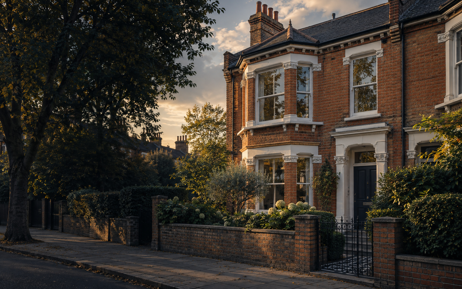 Red-brick Victorian house on a leafy London street
